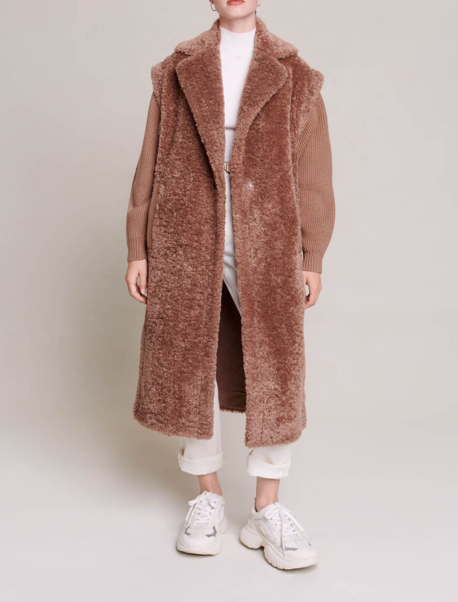 Manteau long fausse fourrure