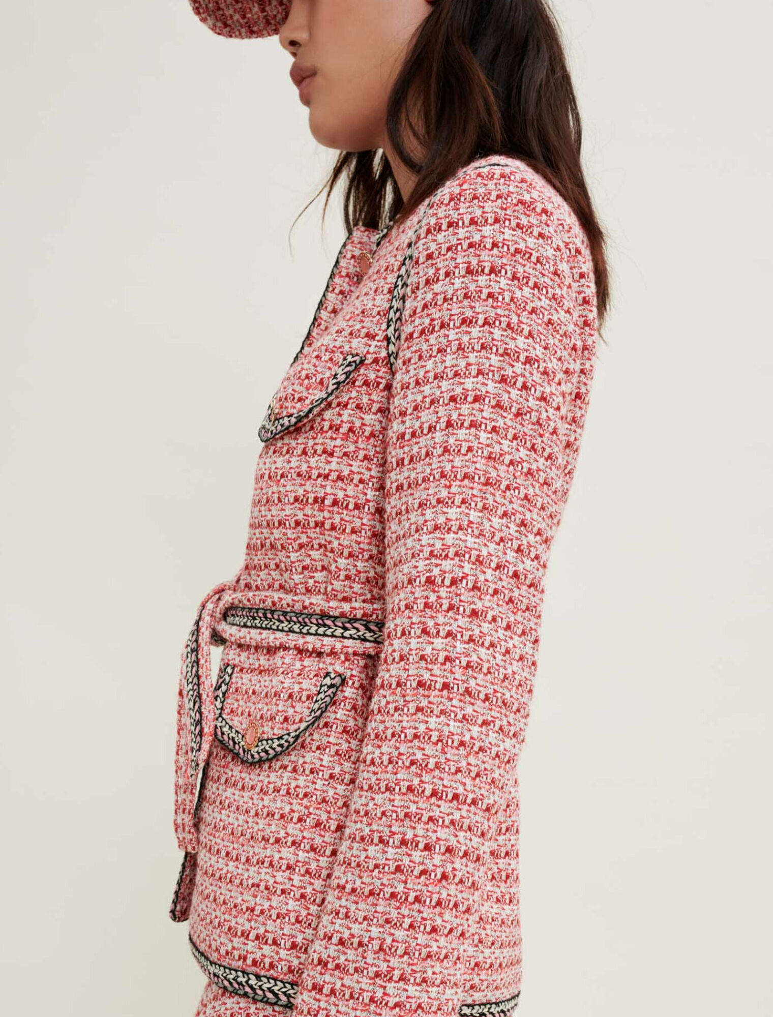 Veste en tweed à galons éthniques