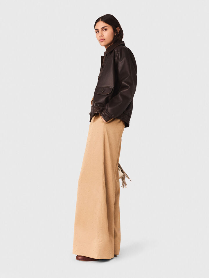 Pantalon en satin strass&eacute;