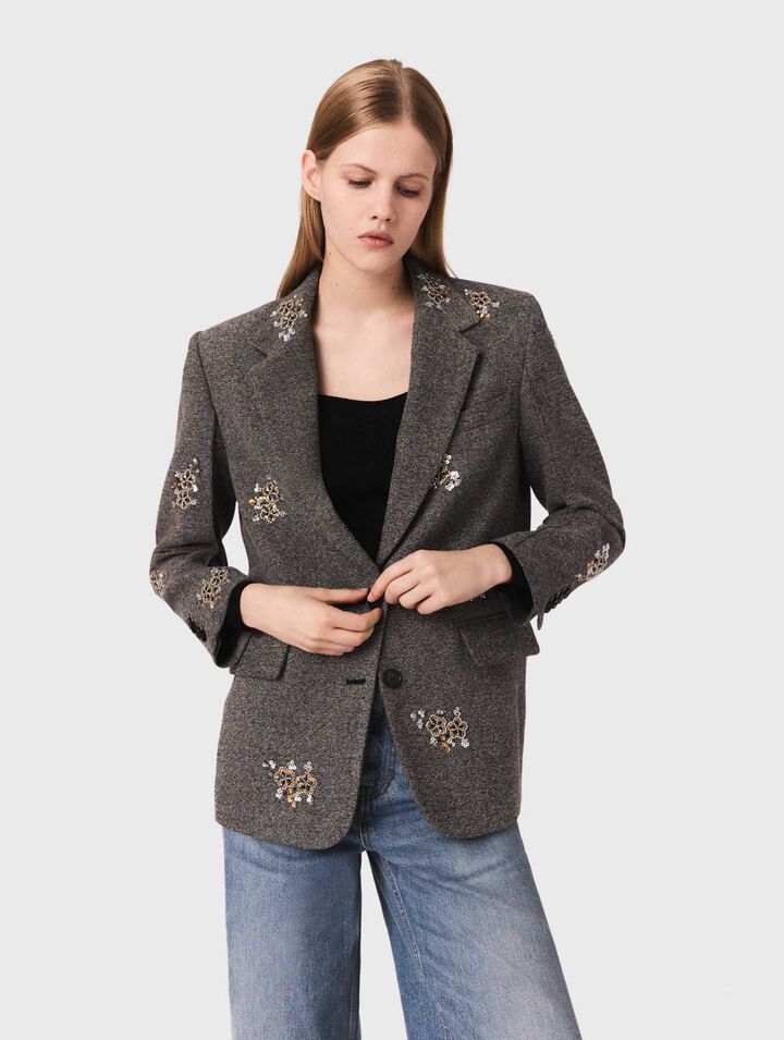 Veste en laine avec fleurs brodées