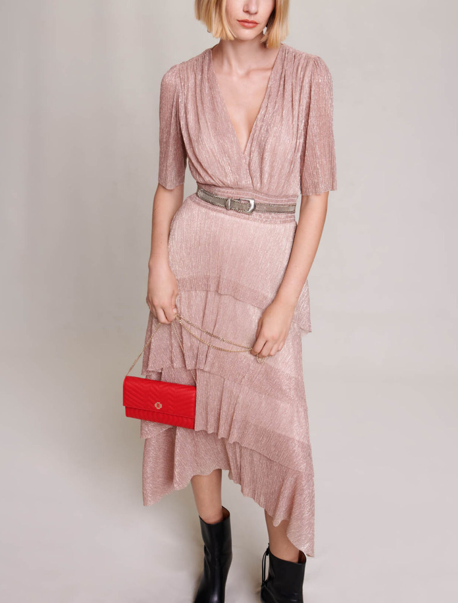 Robe longue lamée à volants