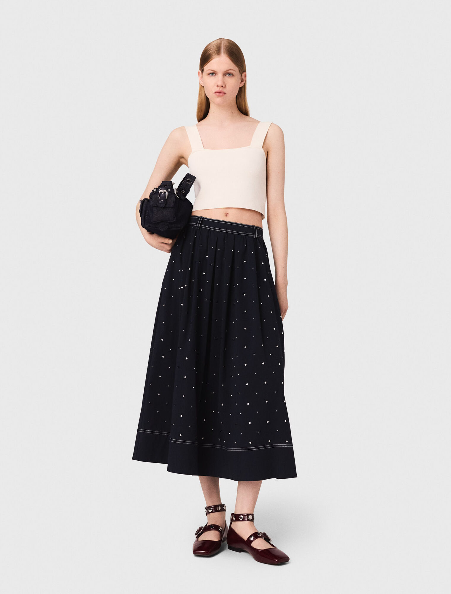 Jupe longue en coton cloutée