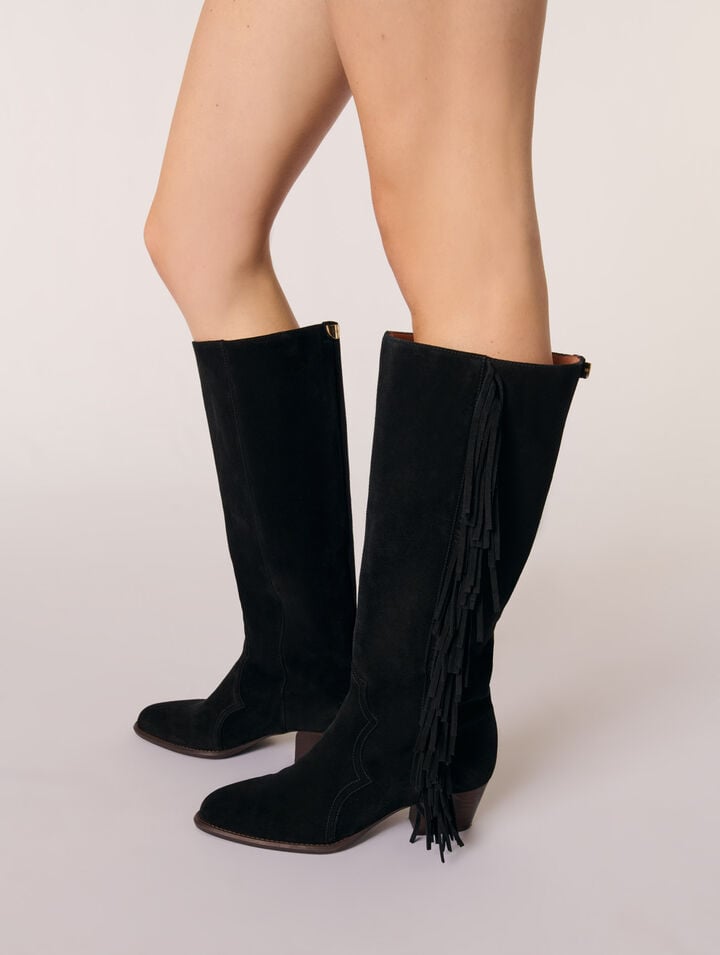 Bottes western en suède à franges
