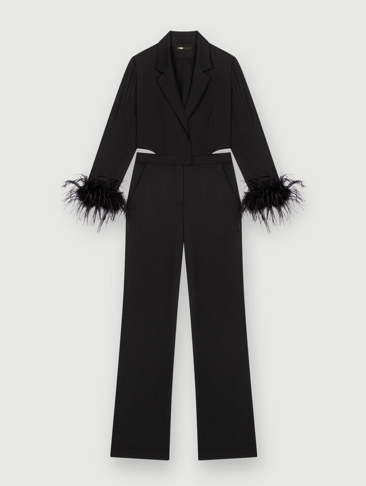 Combinaison pantalon noire à plumes