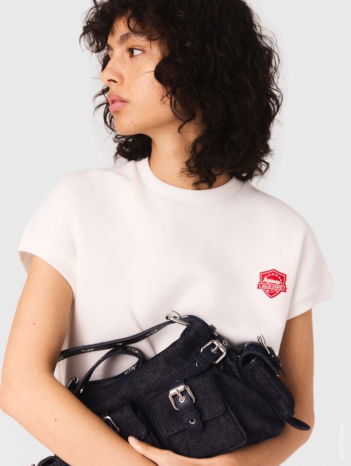 Sweatshirt crop avec logo brodé