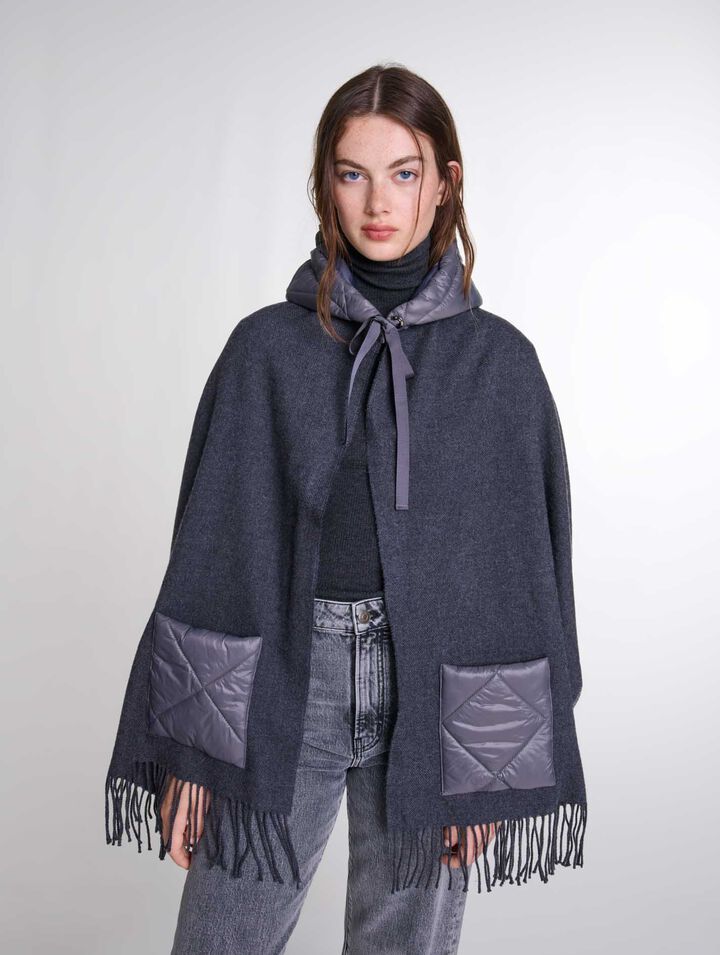 Poncho en laine à capuche