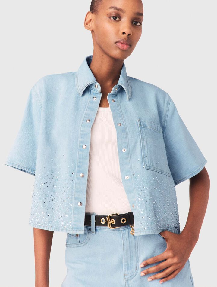 Chemise courte en denim avec strass