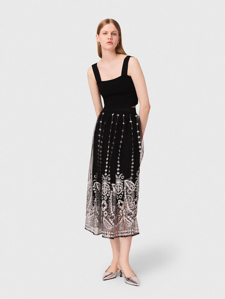 Jupe longue en tulle brodé