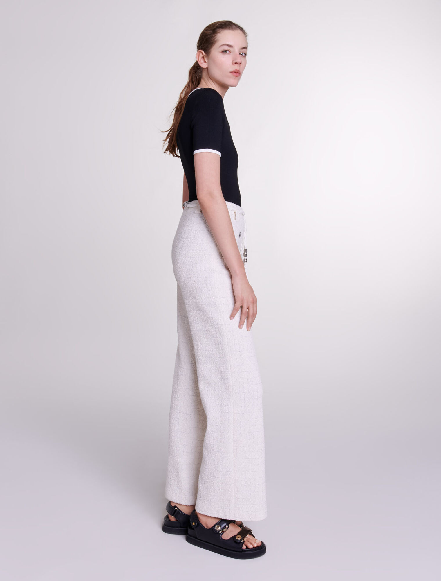 Pantalon en tweed à fils métalisés