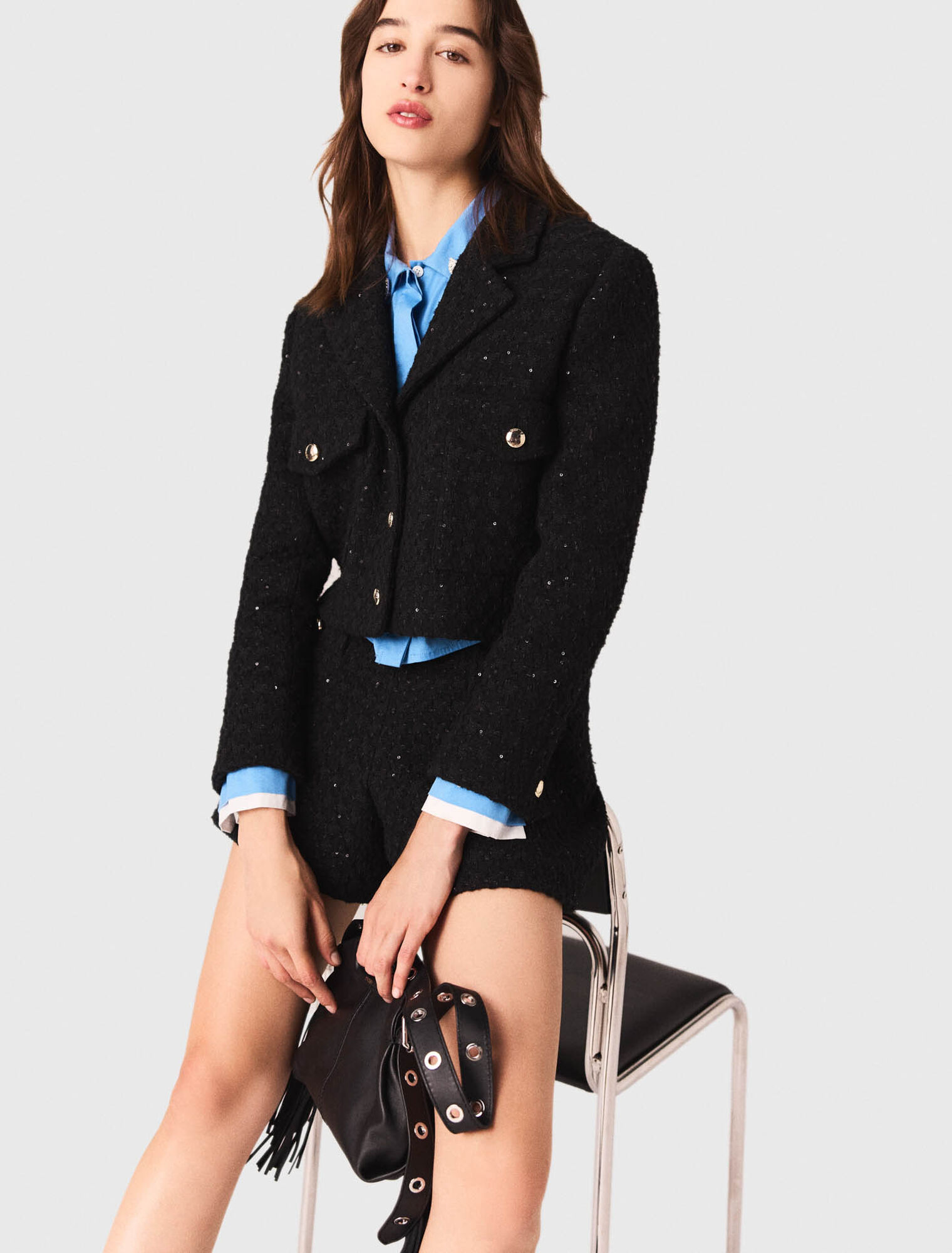 Veste courte en tweed strassé 