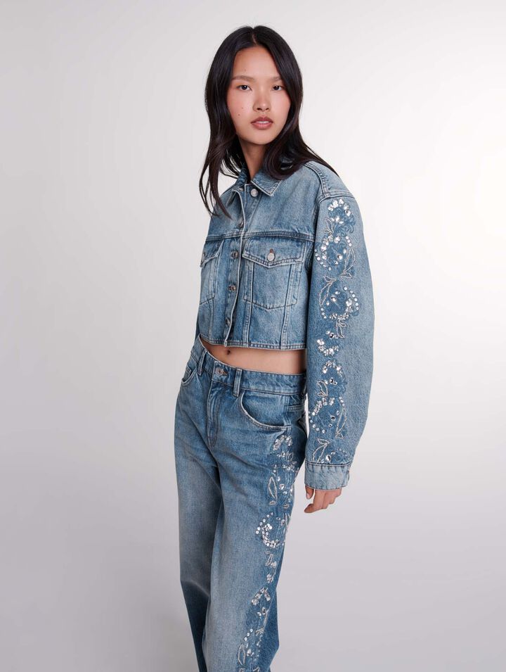 Blouson en denim brodé 
