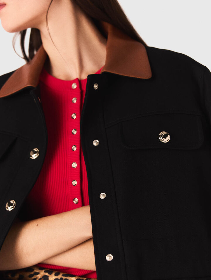 Parka avec col en cuir