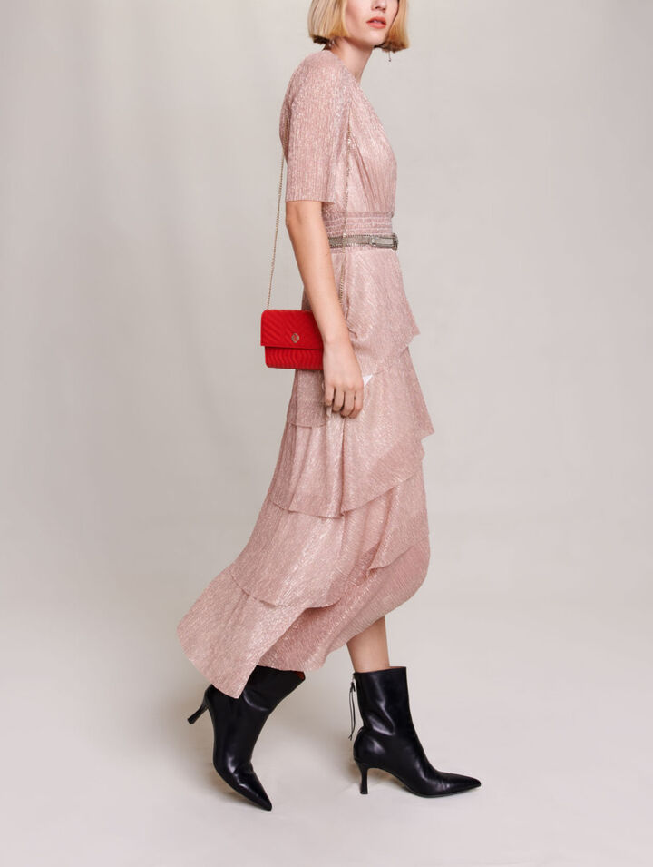 Robe longue lamée à volants