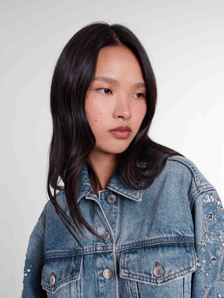 Blouson en denim brodé 
