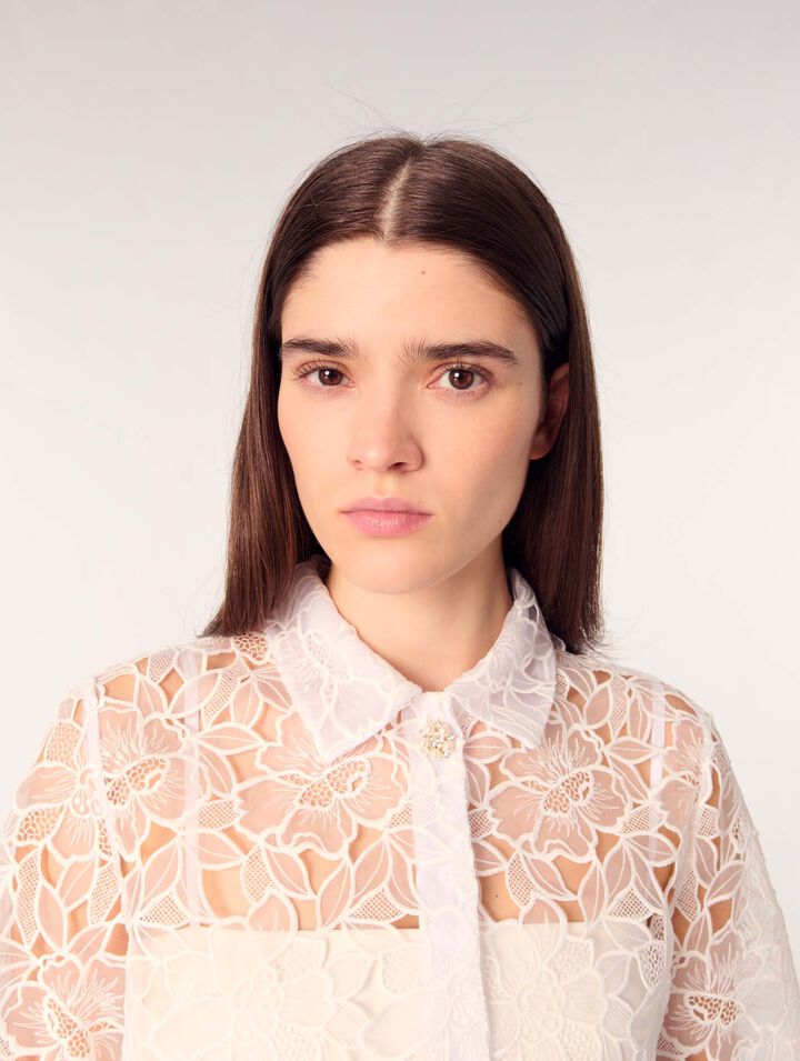 Chemise courte en guipure à fleurs
