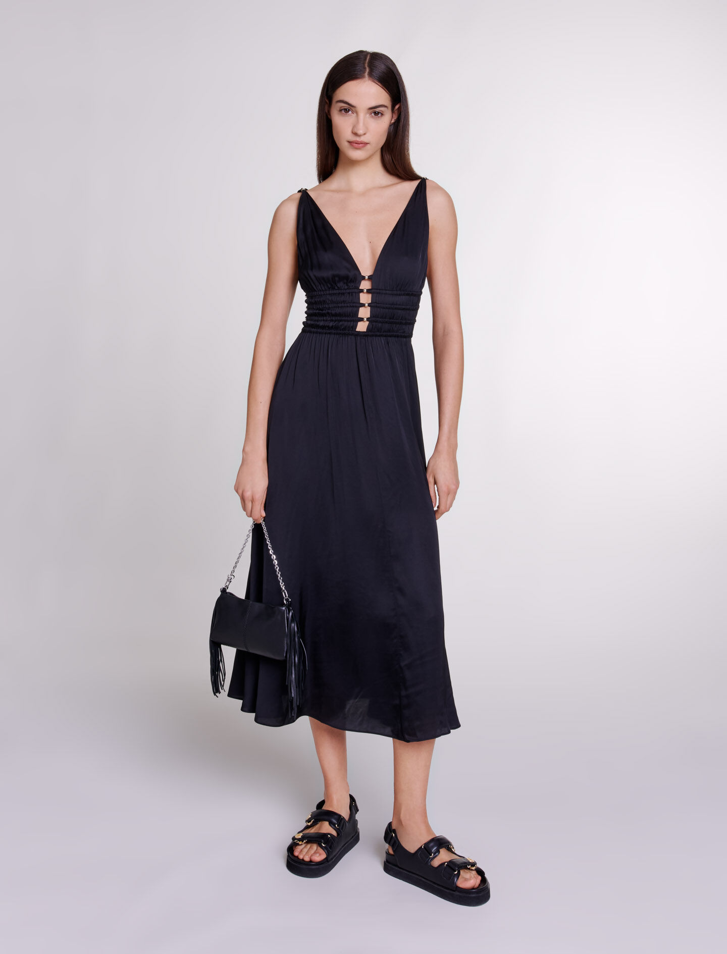 Robe satinee ajouree Robes longues Maje
