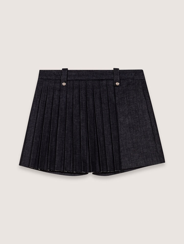 Short trompe l'œil en denim plissé