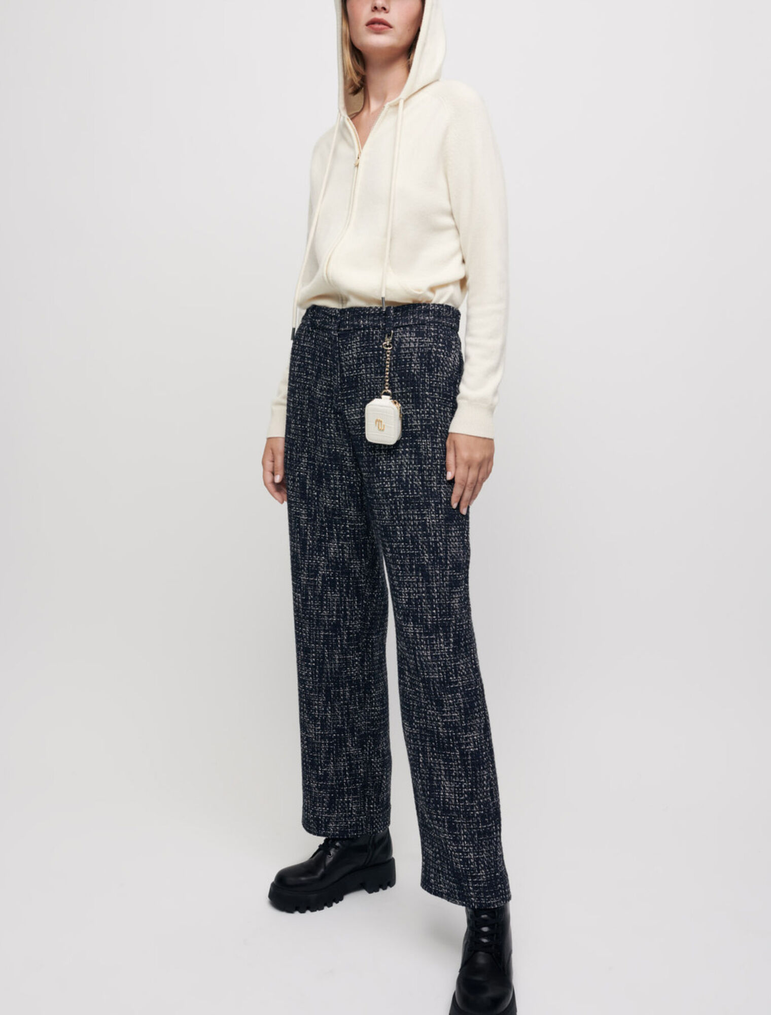 Pantalon large façon tweed