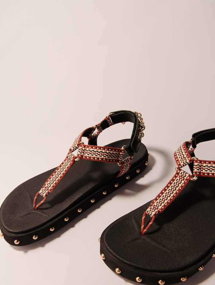 Sandales plates corde et cuir