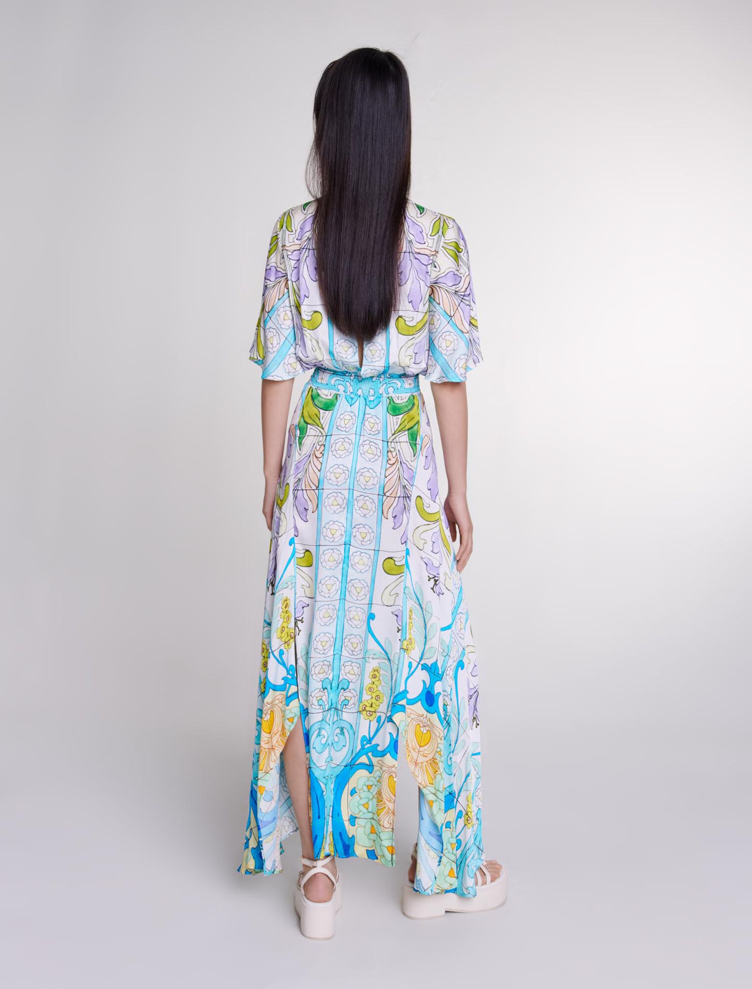 Robe longue imprimée satinée