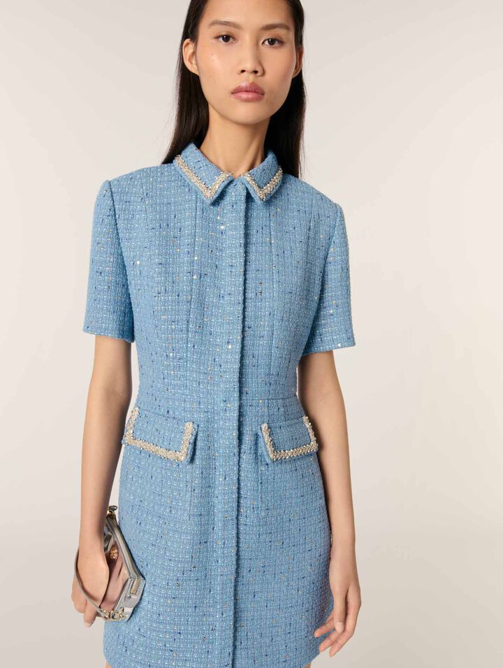 Robe courte en tweed à sequins
