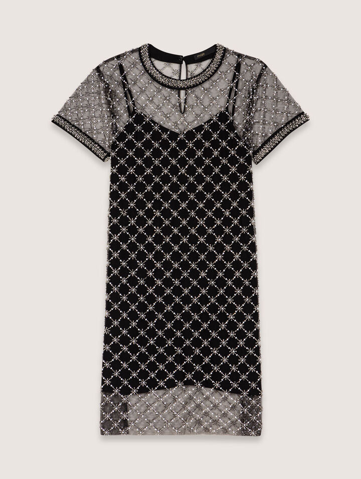 Robe courte en tulle brodé