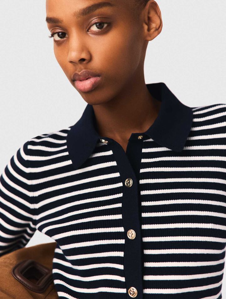 Cardigan ray&eacute; &agrave; col polo