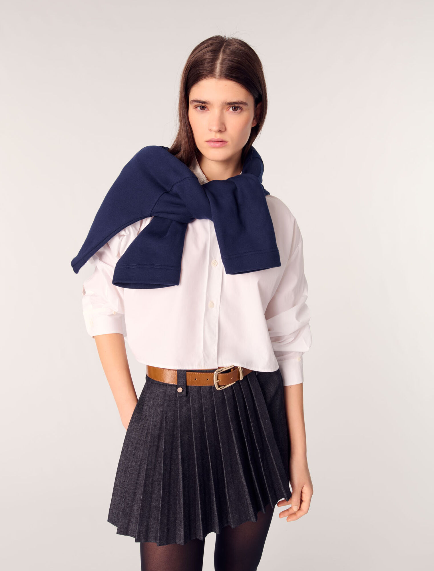 Short trompe l'œil en denim plissé
