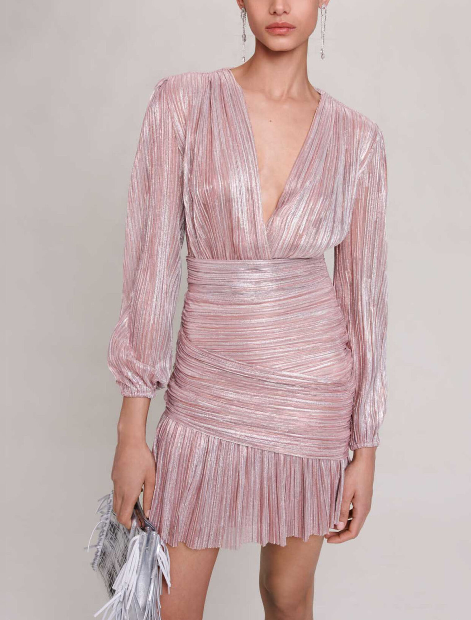 Robe plissée fibres métallisées