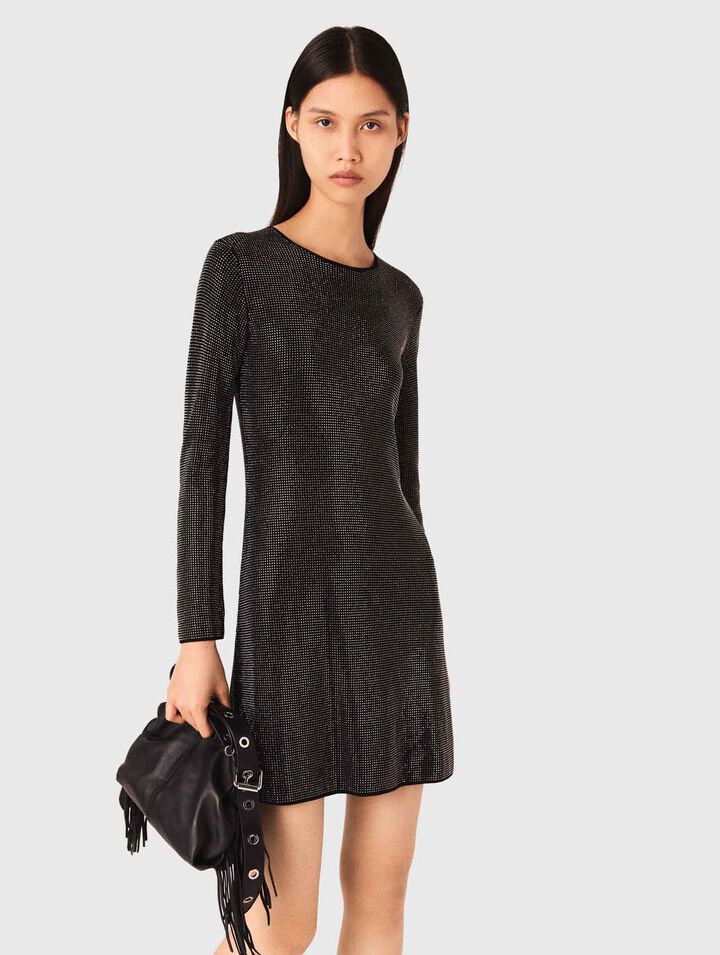 Robe courte en maille strassée