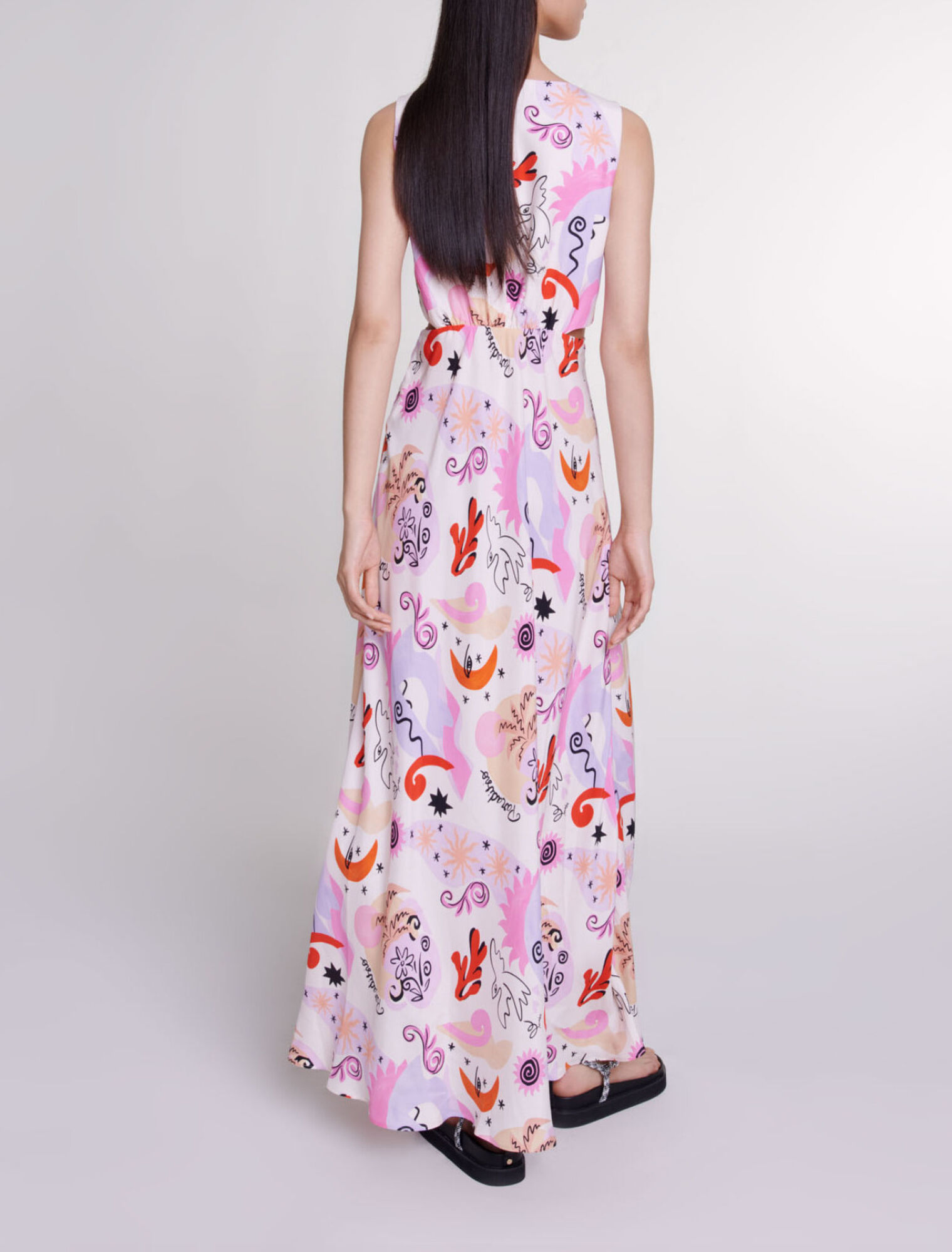 Robe longue ajourée en soie