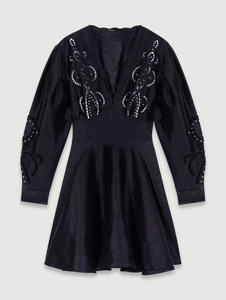Robe courte en lin à broderies