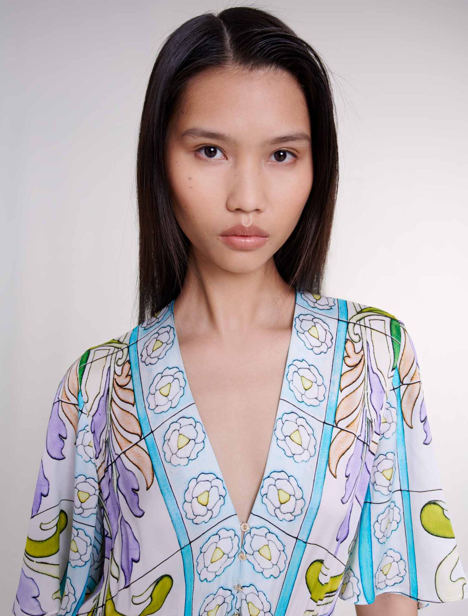 Robe longue imprimée satinée