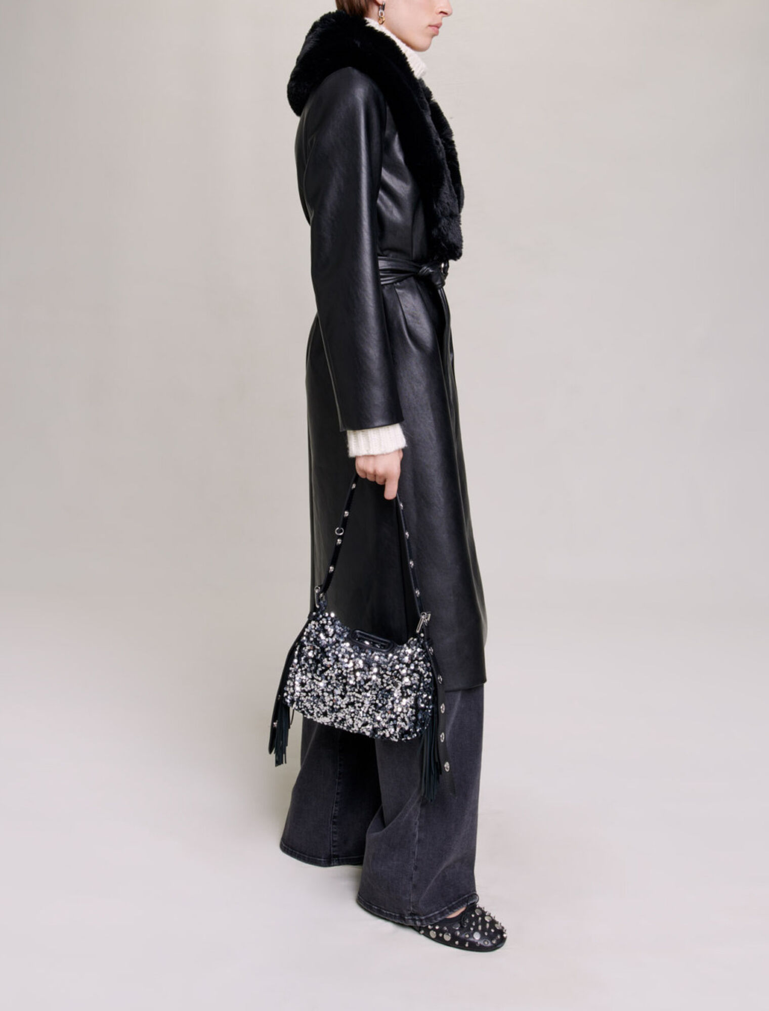 Manteau long effet cuir
