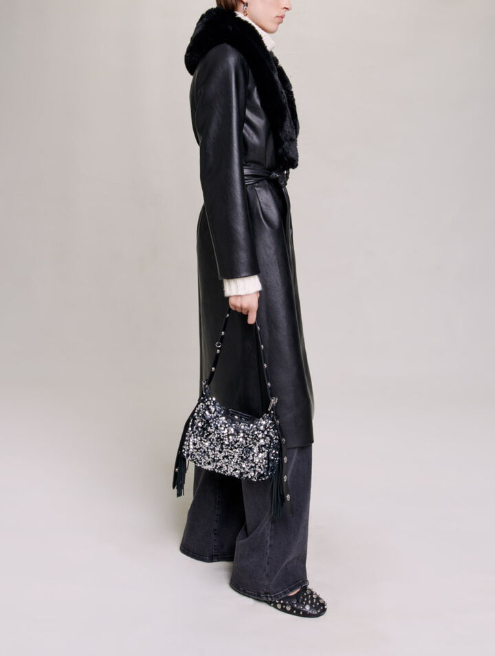 Manteau long effet cuir