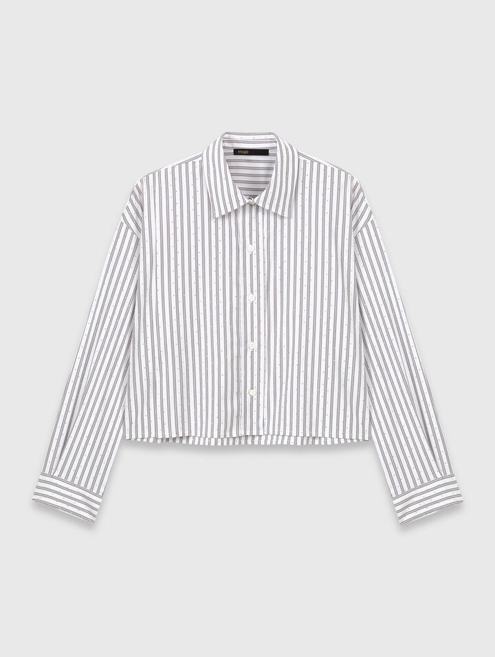 Chemise rayée strassée avec cravate