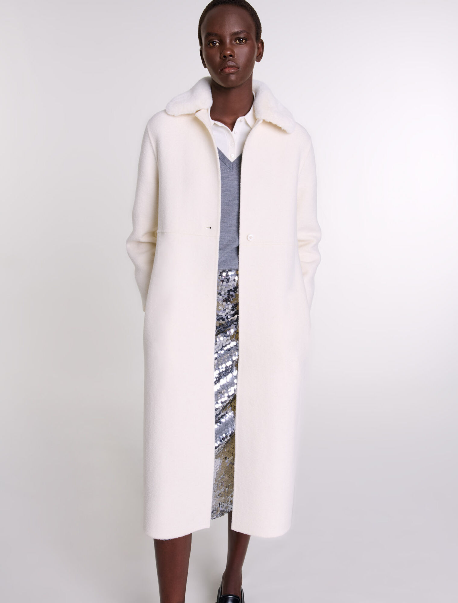 Manteau en laine à col amovible