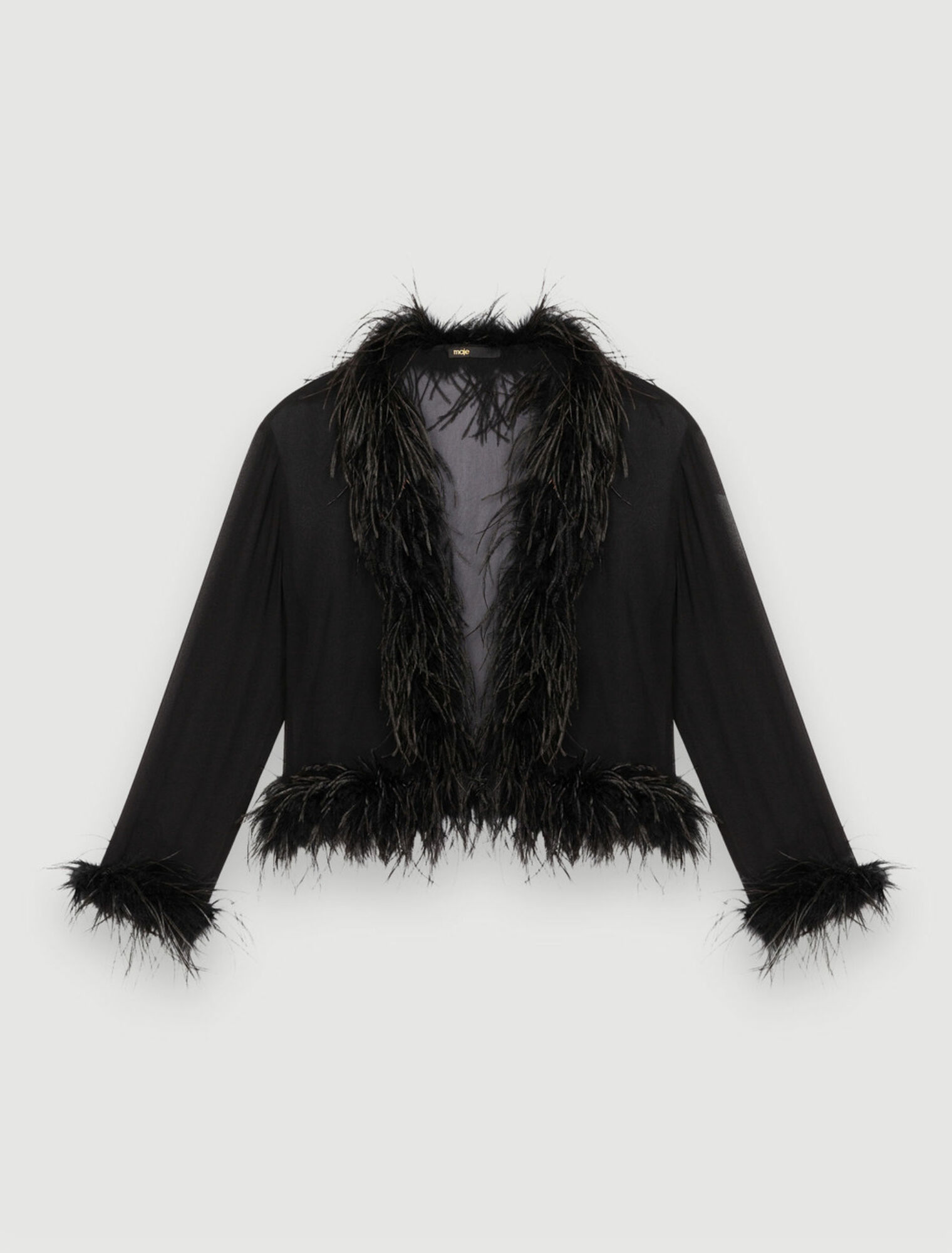 Chemise en voile transparent à plumes