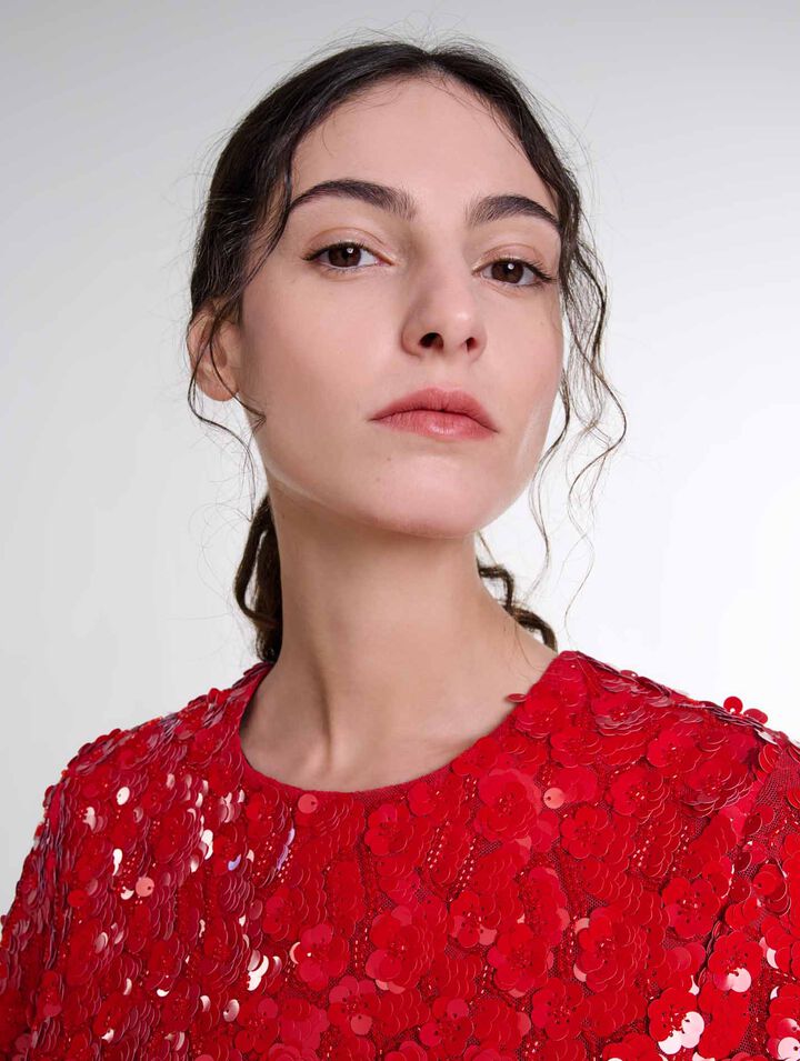 Robe courte à sequins fleurs