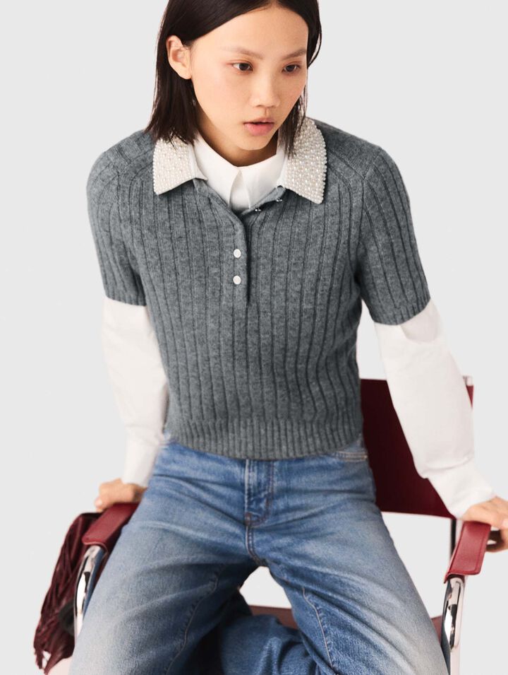 Pull à col perlé amovible