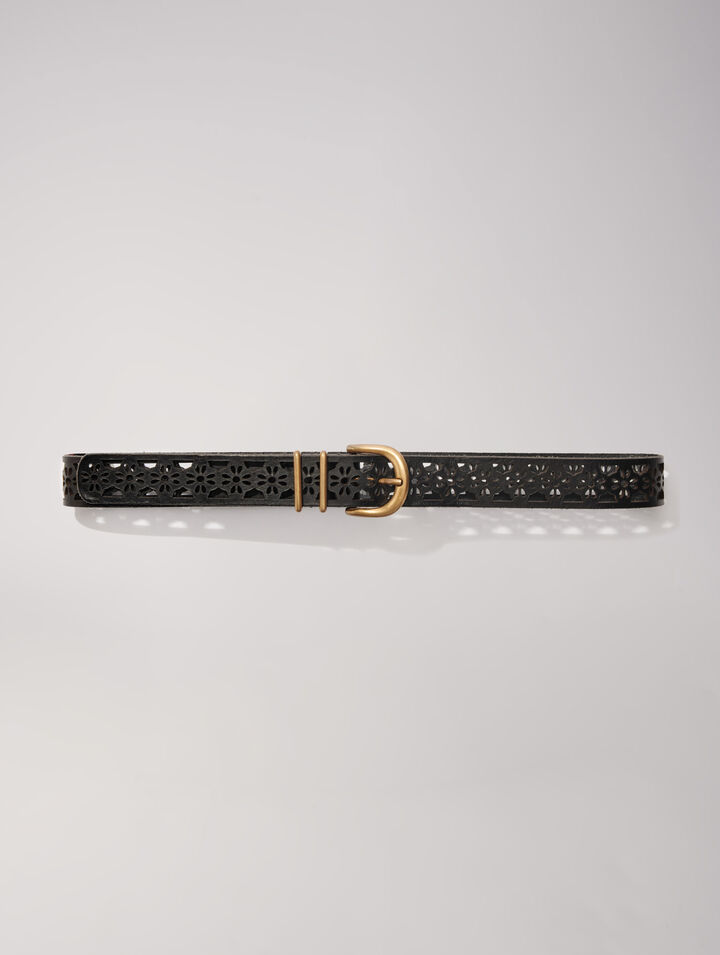 Ceinture en cuir détail fleurs