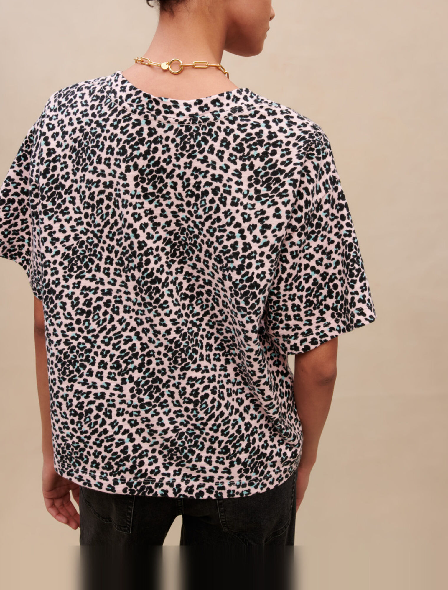 T-shirt en coton imprimé Léopard