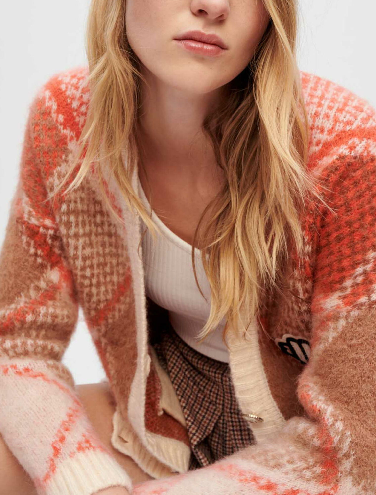 Cardigan fluffy en jacquard losanges