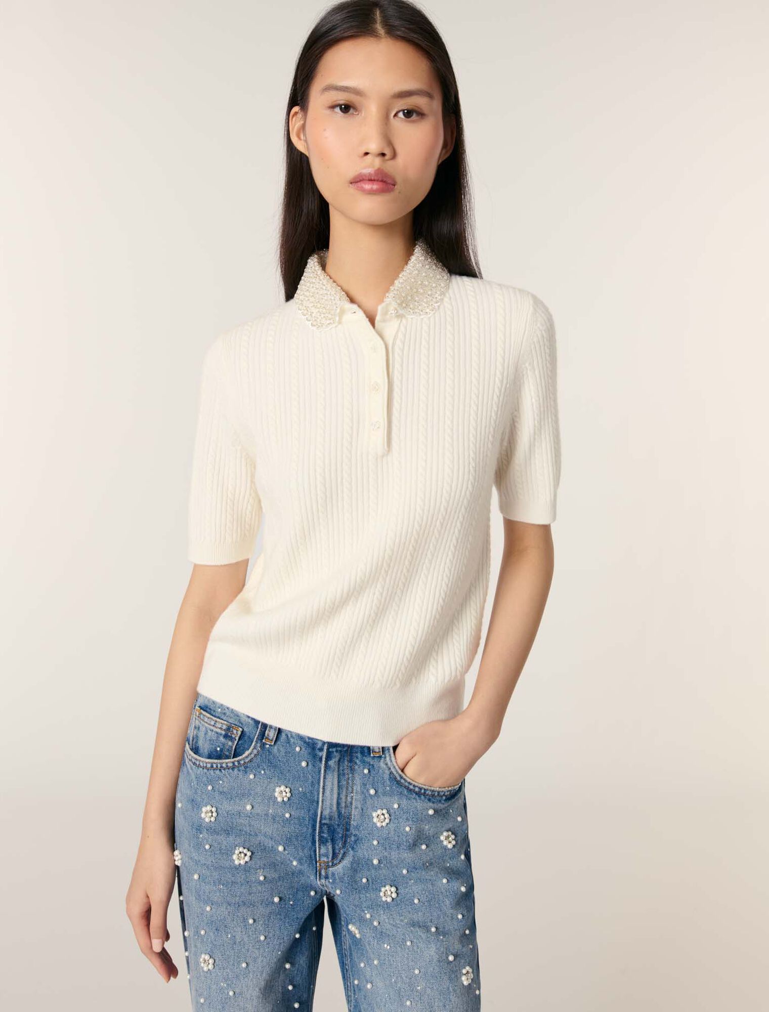 Polo en maille à col amovible