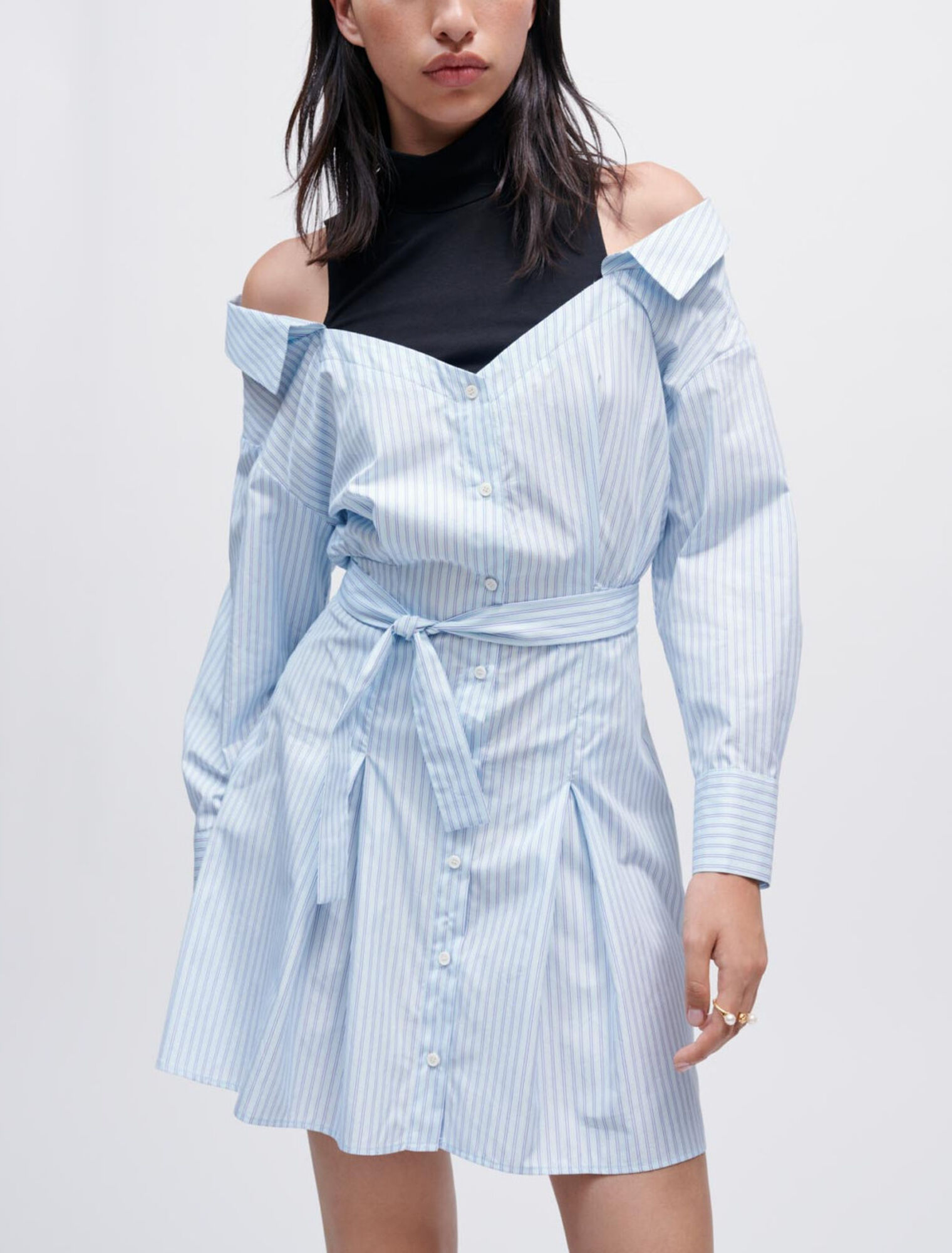 Robe chemise trompe-l'œil à rayures