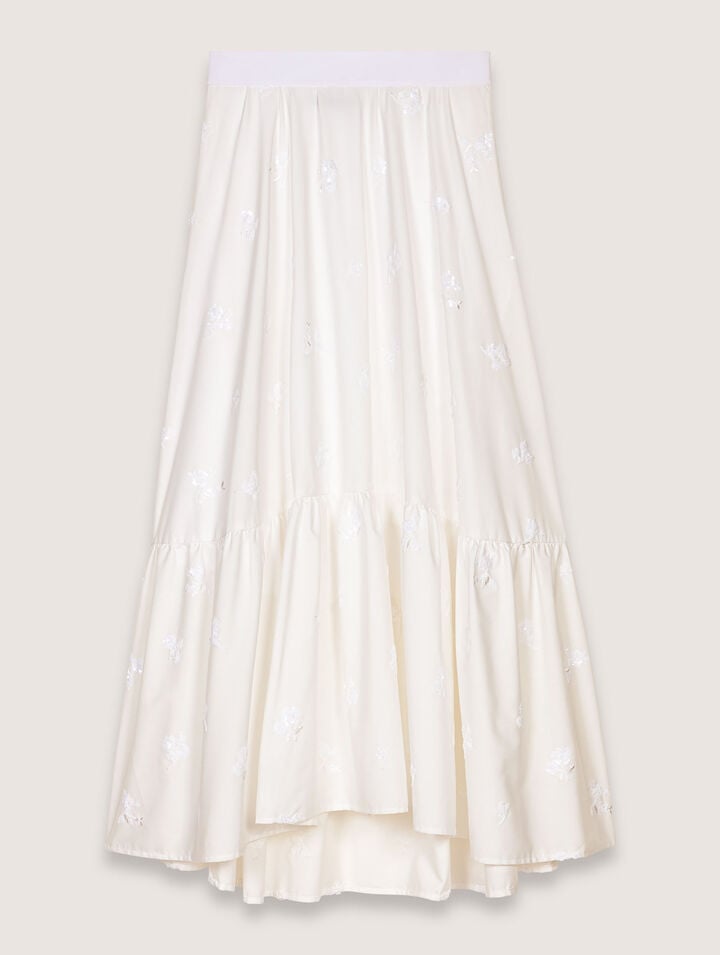 Maje Womens Blanc Sequin-embellished Curved-hem Woven Midi Skirt In Blanc