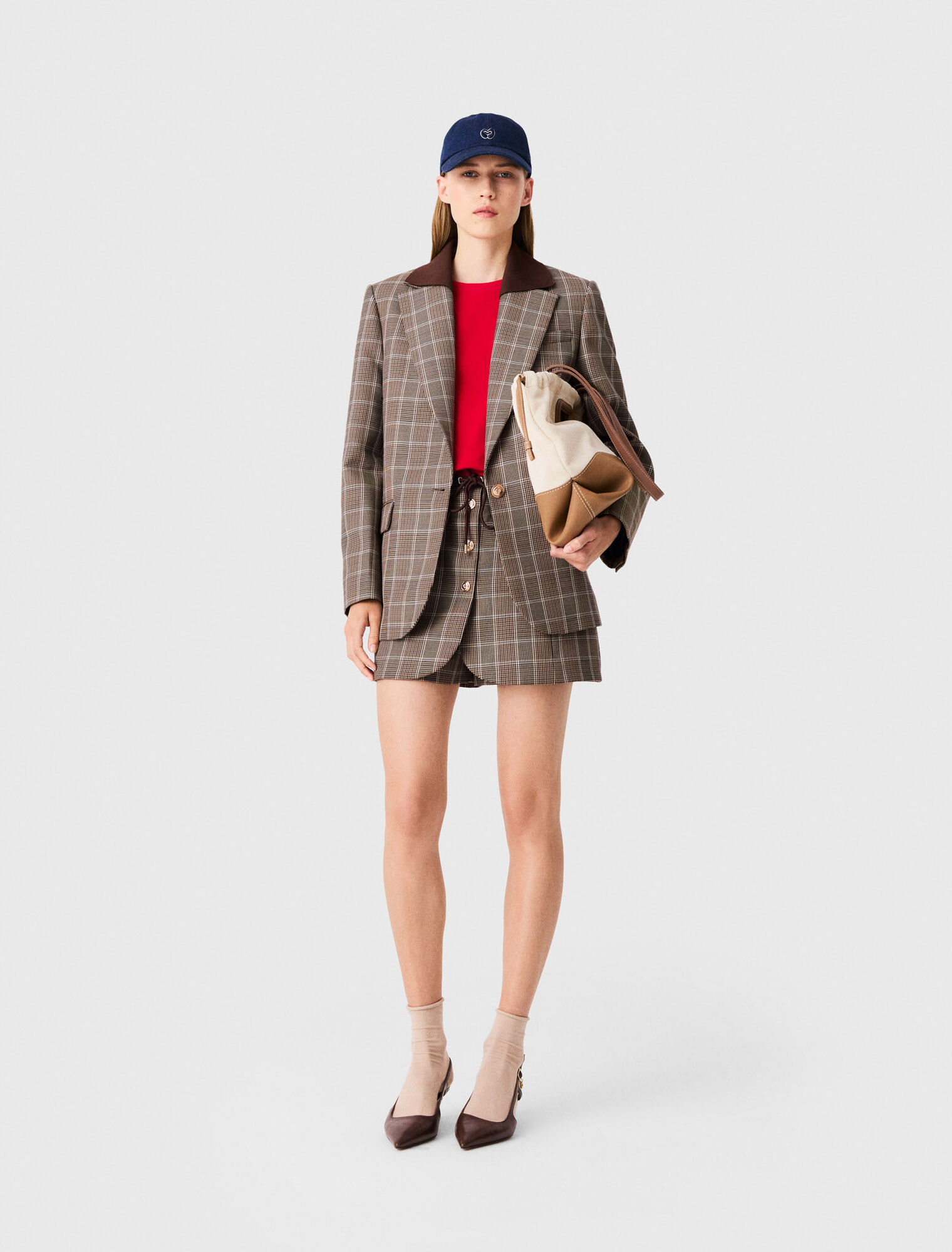 Veste &agrave; carreaux col amovible