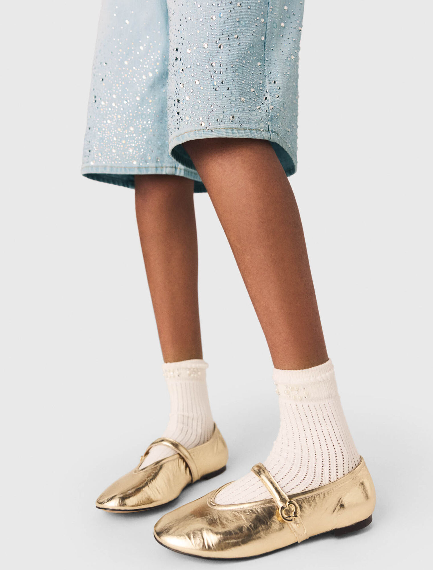 Ballerines en cuir metallis&eacute;