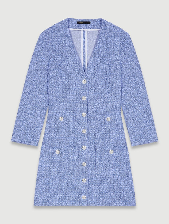 Robe Courte En Tweed - Bleu - Maje