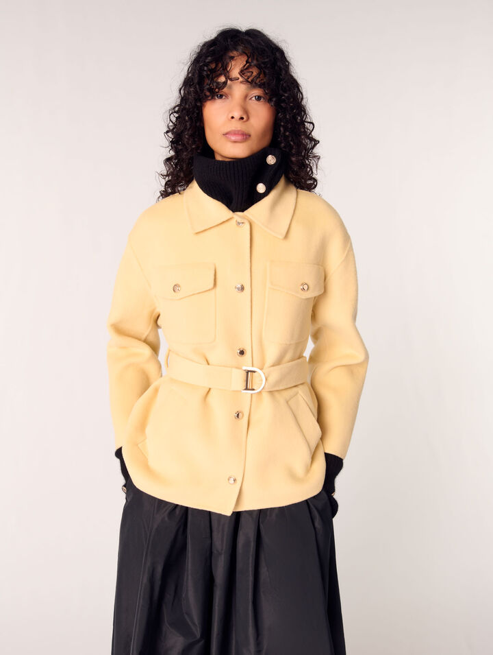 Manteau court double face ceinturé